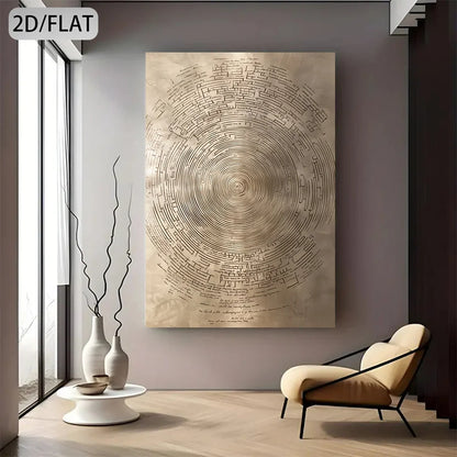 Bronze Tree of Life Canvas Print Wall Art – Modern Neutral Radial Ring Design for Luxury Living Room, Contemporary Home Office Décor