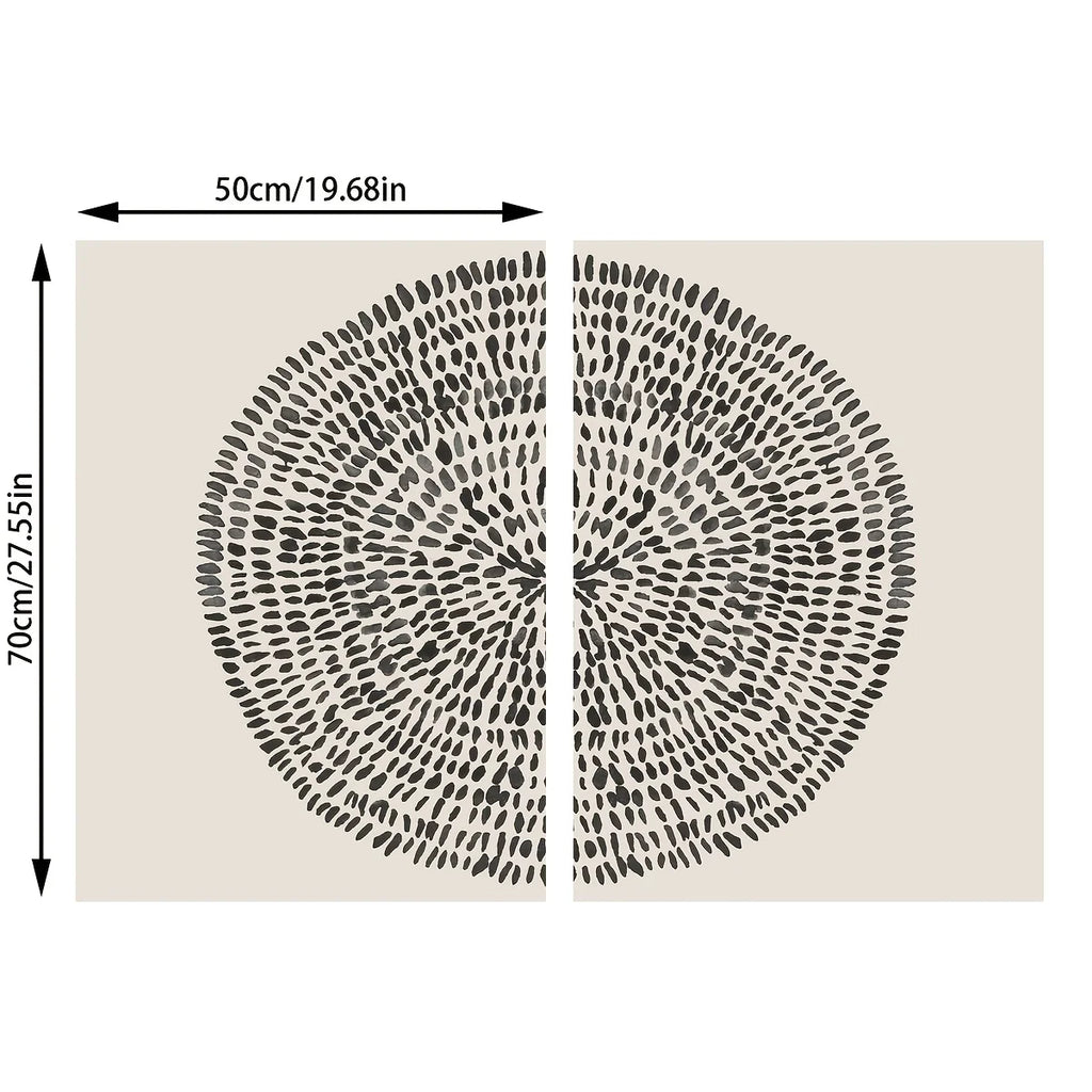 Modern Abstract Dot Circle Canvas Print Set – Black Minimalist Unframed Wall Art on Neutral Background for Contemporary Scandinavian Décor