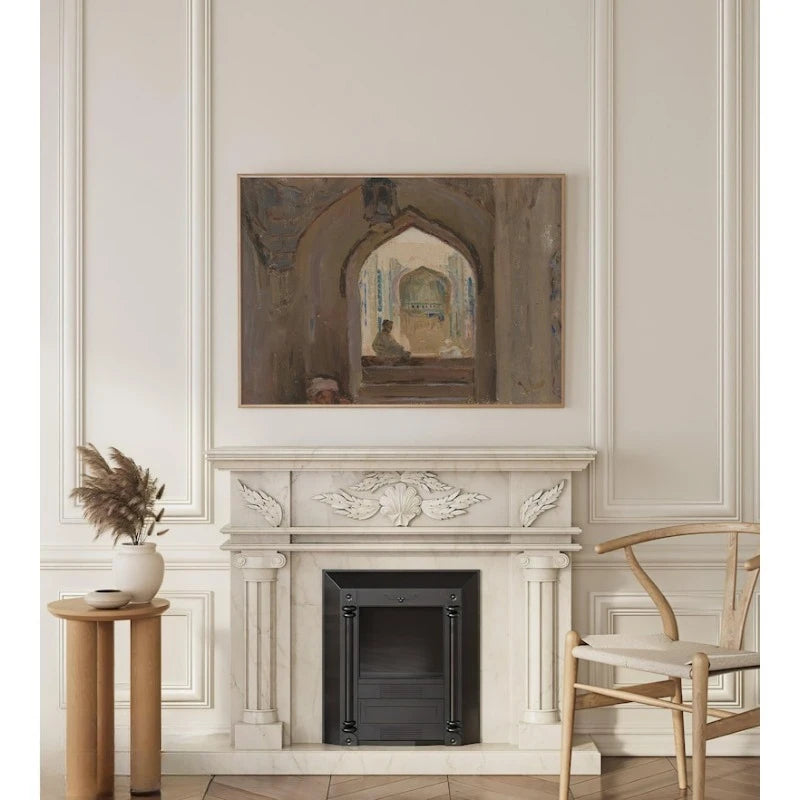 Middle Eastern Archway Canvas Print Wall Art – Neutral Beige Architectural Artwork for Dining Room, Living Room, Mediterranean Style Home Décor