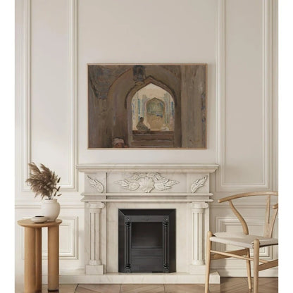 Middle Eastern Archway Canvas Print Wall Art – Neutral Beige Architectural Artwork for Dining Room, Living Room, Mediterranean Style Home Décor