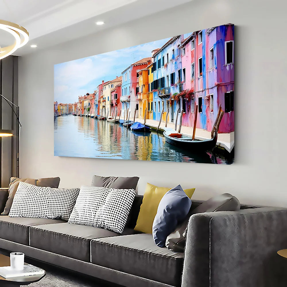Venice Canal Scenery Canvas Wall Art, Modern Abstract Wall Art Picture for Living Room, Bedroom, Home Office Decor - Frameless