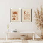 Large Minimalist Boho Geometric Sun Moon Mountain Unframed Canvas Print Set Wall Art in Warm Earthy Tones for Modern Home Styling