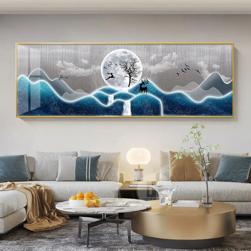 Wide Format Abstract Auspicious Wall Art Fine Art Canvas Prints - Feng Shui Wall Decor For Living Room Above The Sofa Light Luxury Pictures For Above The Bed