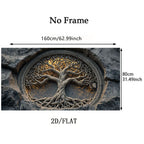 Auspicious Tree of Life Unframed Canvas Print Wall Art – Intricate Carved‑Style Roots & Branches Hewn From Stone - for Modern Living Room