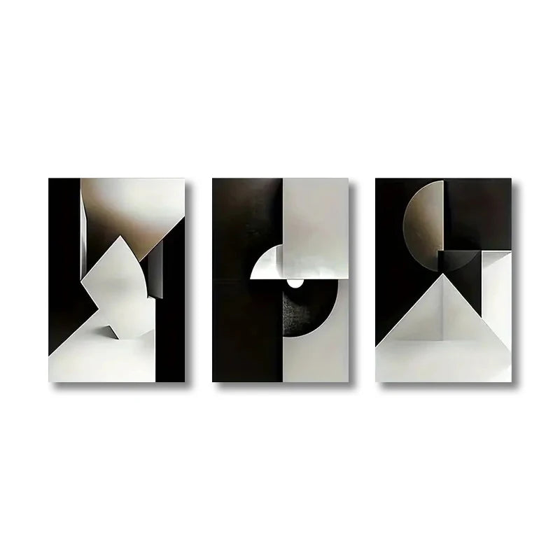 Set of 3Pcs Modern Geometry Bold Grey Black Abstract Geometric Wall Art Fine Art Canvas Prints - Art For Modern Apartment Living Room Bedroom Home Office Decor
