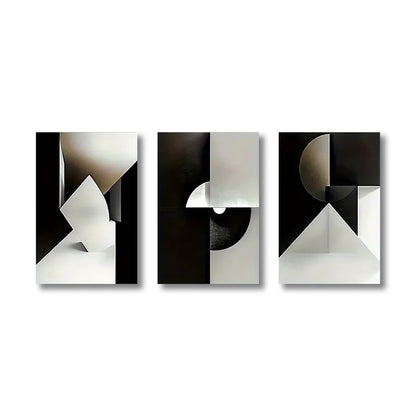 Set of 3Pcs Modern Geometry Bold Grey Black Abstract Geometric Wall Art Fine Art Canvas Prints - Art For Modern Apartment Living Room Bedroom Home Office Decor
