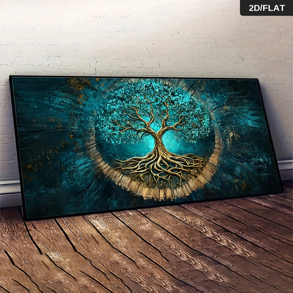 Tree of Life Wall Art – Golden Roots & Branches Design – Spiritual Energy Symbol Unframed Canvas Print for Modern Living Room Home Décor