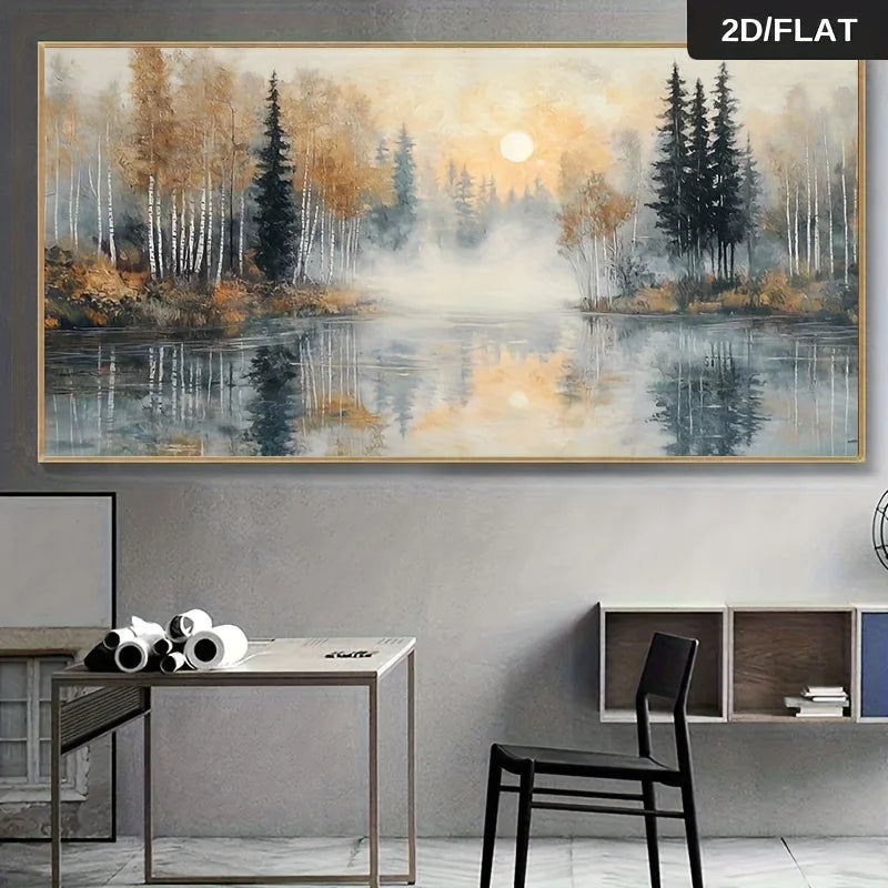 Frameless Abstract Forest Landscape Canvas Art Print Wall Decor for Living Room, Bedroom, Canvas Wall Art Design, 2D Flat