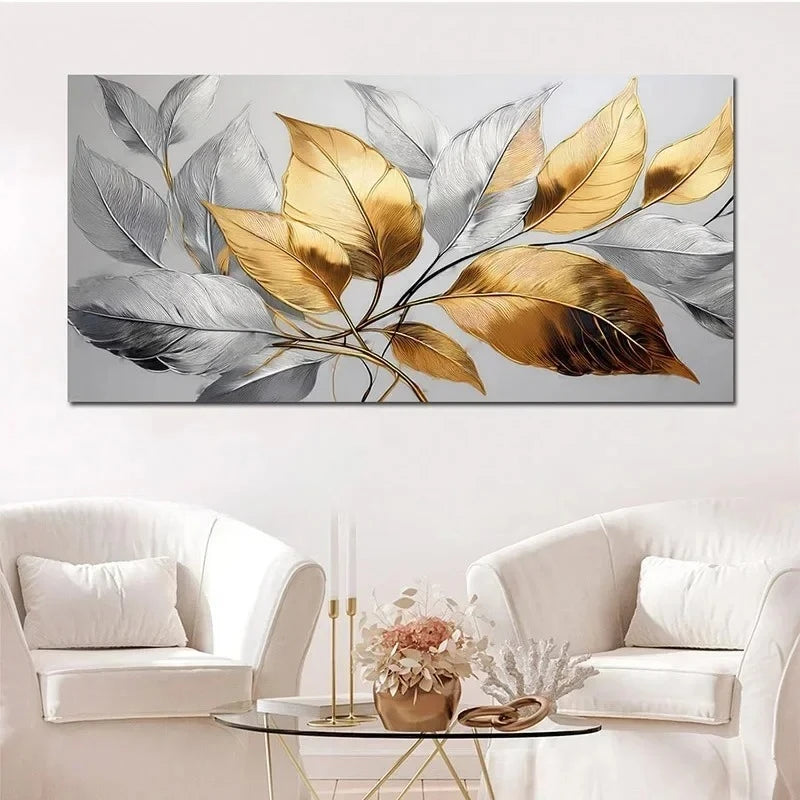 Abstract Golden Leaves Botanical Canvas Painting Wall Art Pictures Poster and Prints for Living Room Home Decor No Frameless