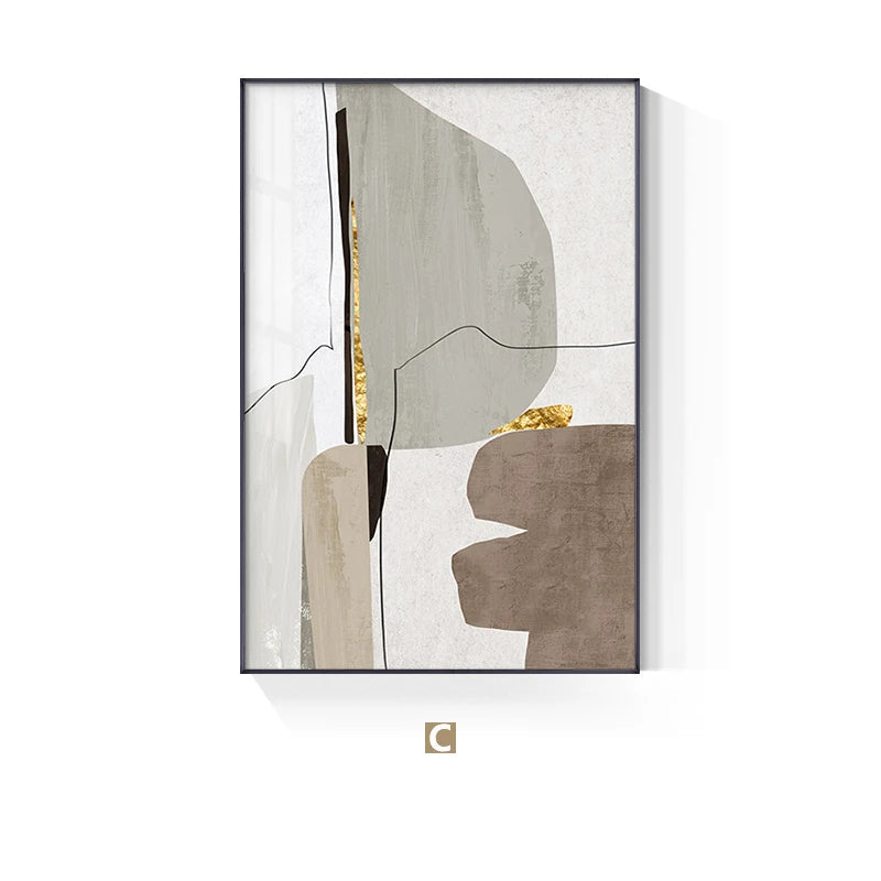 Neutral Colors Beige Grey Nordic Abstract Geomorphic Wall Art Fine Art Canvas Prints - Art For Modern Apartment Living Room Dining Room Home Office Decor