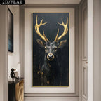 Golden Antler Deer Unframed Canvas Print Wall Art – Black Background Luxury Nordic Artwork for Modern Living Room & Foyer Art Decor