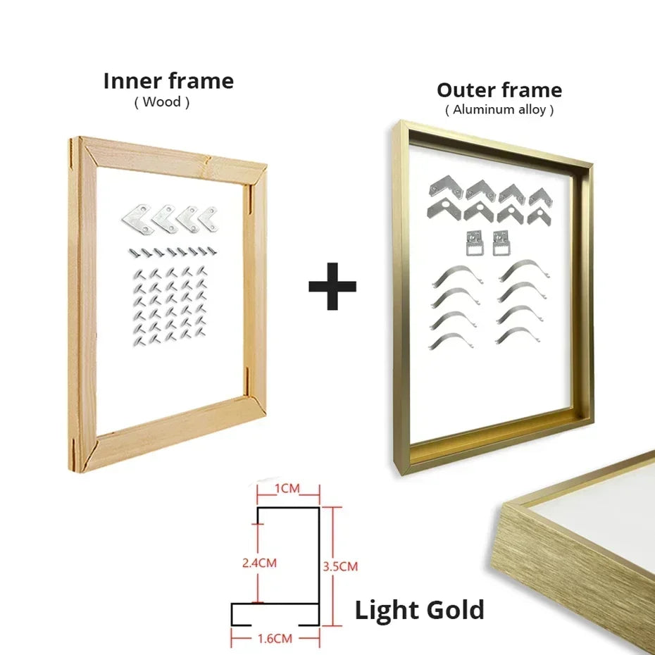 DIY Luxury Picture Frame Kit 60x90cm 50x70cm 40x50cm etc Titanium Gold Teak Walnut Brushed Silver Aluminium Black - DIY Picture Framing Kit For Canvas Prints + Wooden Inner Frame