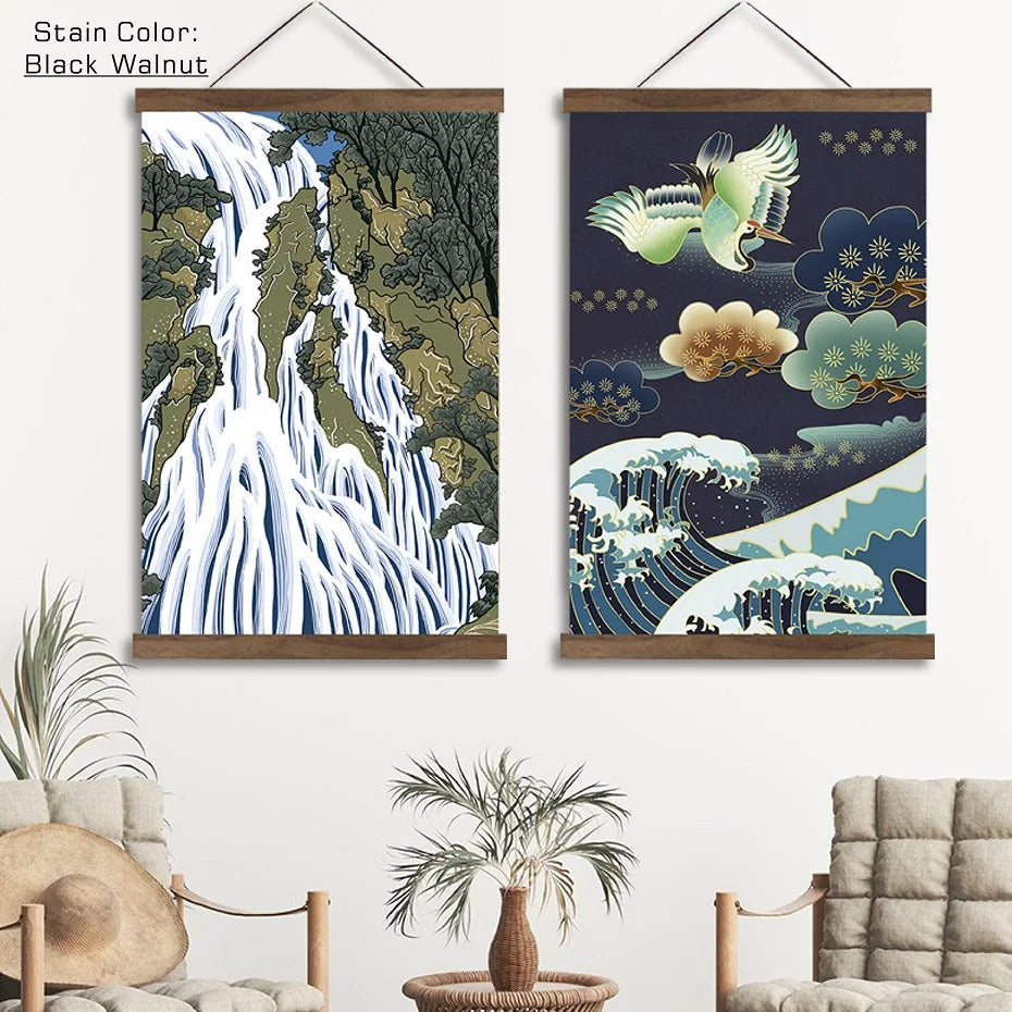POSH Artisanal Magnetic Scroll Frame For Canvas Prints in Teak, Pine, Black Walnut – Adjustable Canvas & Poster Hanger