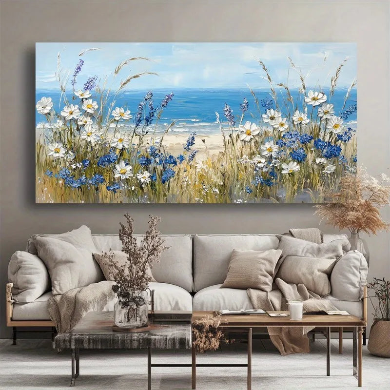 2D Flat Beach Wildflowers Modern Painting Frameless Picture Living Room Bedroom Office Home Decor High Quality Print on Canvas
