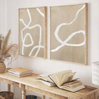 Neutral Abstract Line Art Canvas Print Set – Beige Minimalist Organic Shape Wall Art for Modern Living Room, Scandinavian Interiors & Home Décor