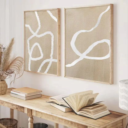 Neutral Abstract Line Art Canvas Print Set – Beige Minimalist Organic Shape Wall Art for Modern Living Room, Scandinavian Interiors & Home Décor