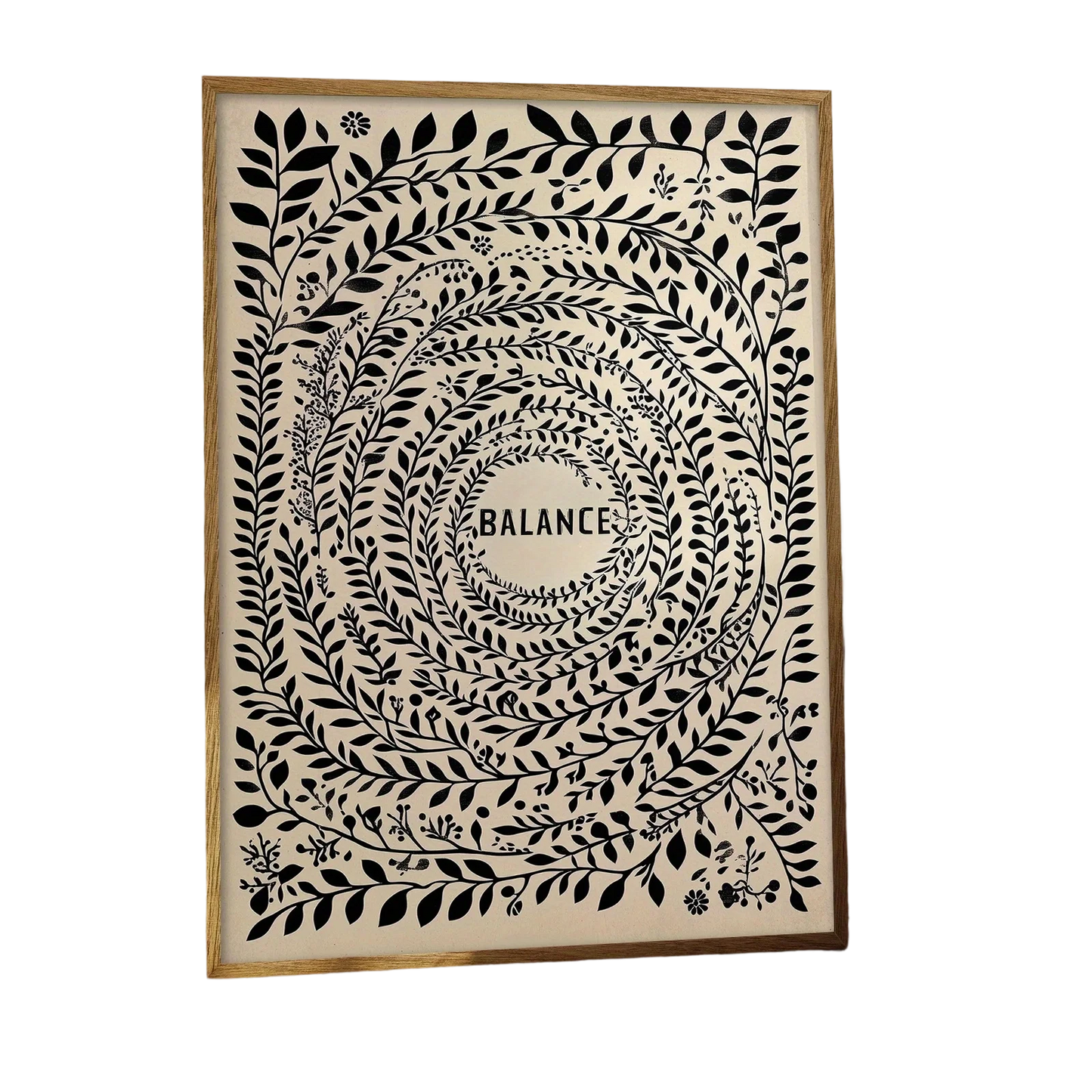 Balance Botanical Mandala Canvas Print Wall Art – Minimalist Black Leaf Circle Design on Neutral Beige Background for Modern  Home Décor