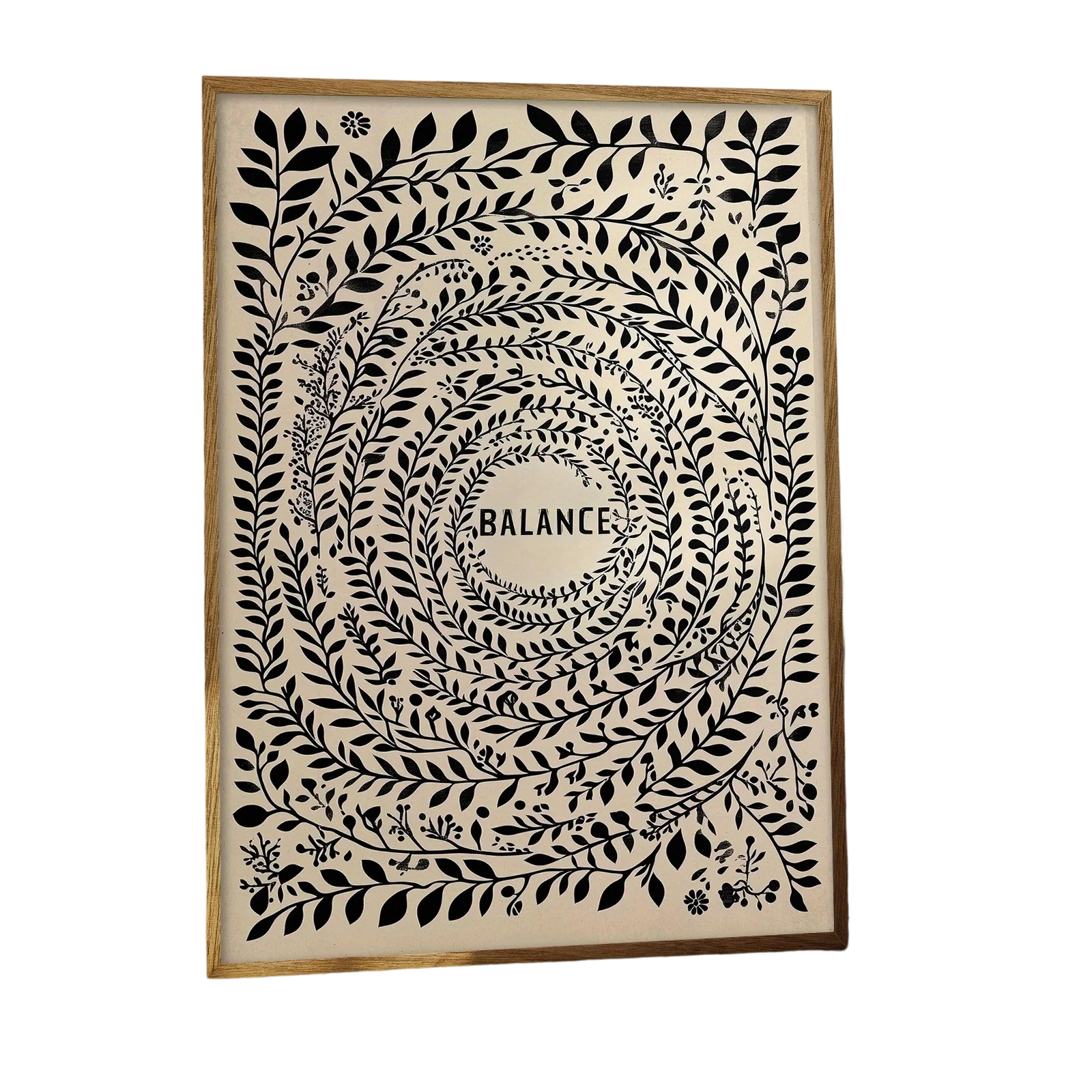 Balance Botanical Mandala Canvas Print Wall Art – Minimalist Black Leaf Circle Design on Neutral Beige Background for Modern  Home Décor