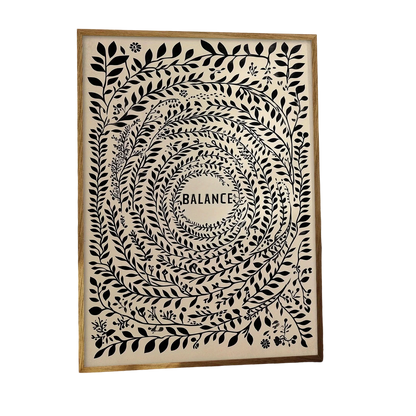Balance Botanical Mandala Canvas Print Wall Art – Minimalist Black Leaf Circle Design on Neutral Beige Background for Modern  Home Décor