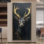 Golden Antler Deer Unframed Canvas Print Wall Art – Black Background Luxury Nordic Artwork for Modern Living Room & Foyer Art Decor
