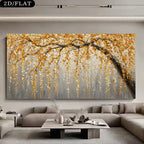 Golden Tree Branch Leaves Wall Art – Luxury Neutral Botanical Unframed Canvas Print for Modern Living Room Auspicious Home Interior Styling