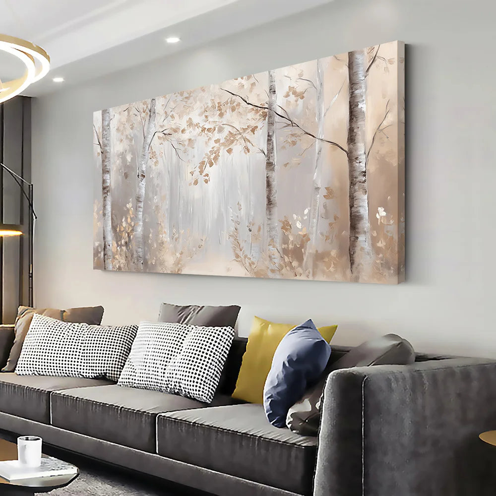 Modern Birch Forest Canvas Wall Art Abstract Painting Frameless, High-Quality Print Vintage Style, Indoor Use, Room Decor
