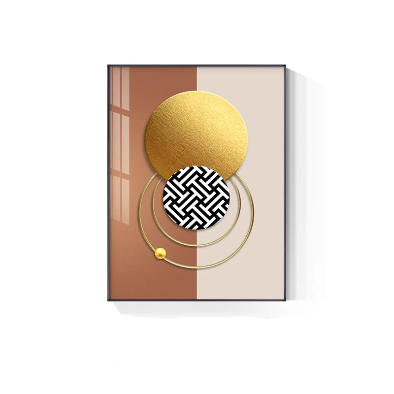 Luxury Golden Celestial Geometry Wall Art Fine Art Canvas Prints - Modern Aesthetics Artworks For Dining Room Living Room Art For Modern Apartments