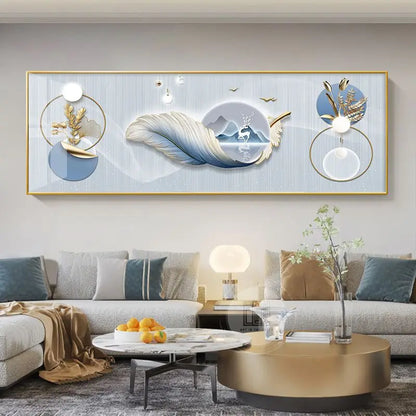 Wide Format Abstract Auspicious Wall Art Fine Art Canvas Prints - Feng Shui Wall Decor For Living Room Above The Sofa Light Luxury Pictures For Above The Bed
