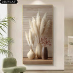 Pampas Grass Vase Unframed Canvas Print Wall Art – Minimalist Neutral Boho Decor with Beige & Brown Ceramic Vases for Modern Hallway