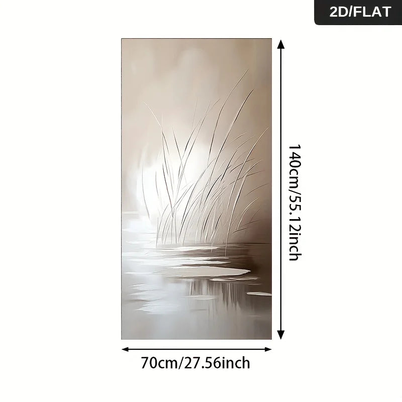 Beige Reed & Water Reflection Unframed Canvas Print Wall Art – Minimalist Neutral Abstract Painting for Modern Living Room & Foyer Decor