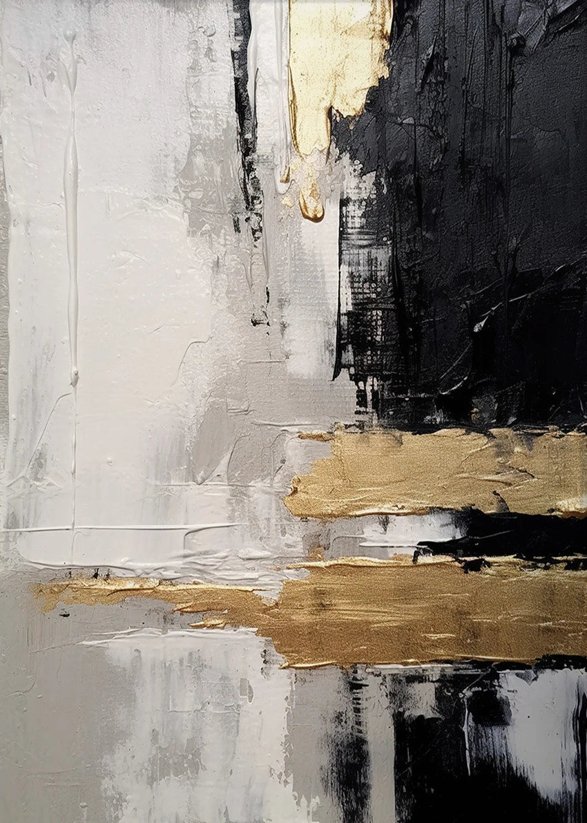 Neutral Tones Black Beige Grey Golden Abstract Wall Art Fine Art Canvas Prints - Modern Art For Urban Loft Living Room Dining Room Art For Contemporary Interiors