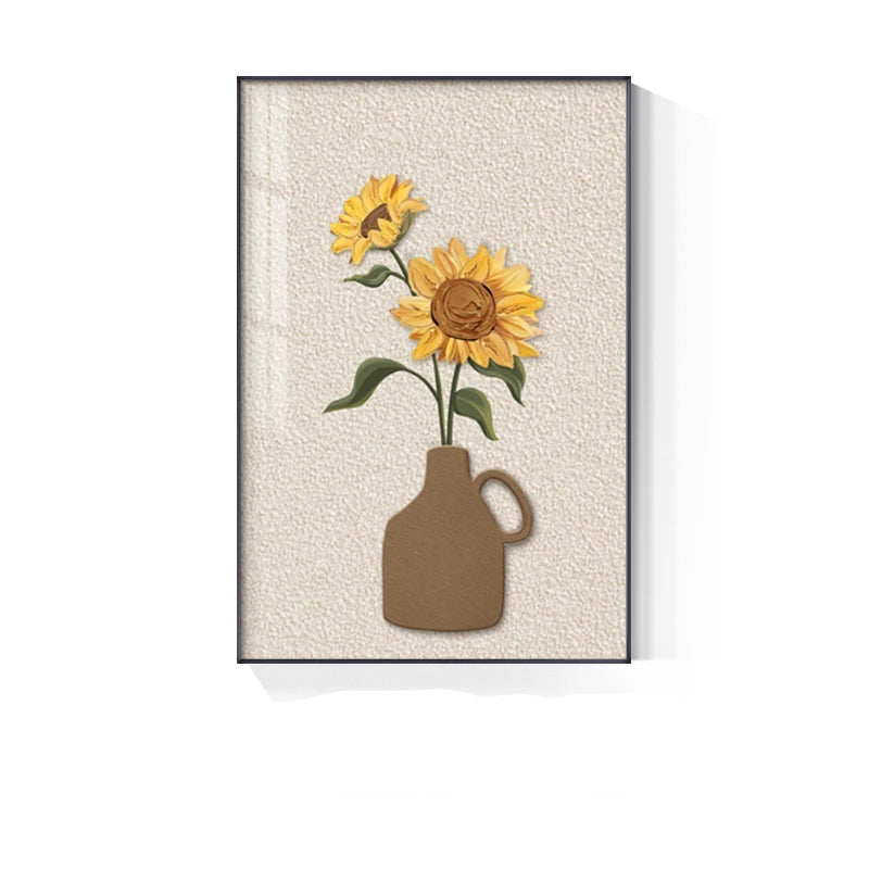 Bohemian Abstract Floral Vase Still Life Wall Art Fine Art Canvas Prints - Modern Botanical Pictures For Living Room Dining Room Art For Contemporary Boho Home Decor