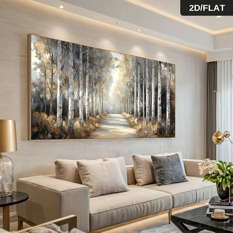 Frameless Modern Abstract Print Wall Art Retro Birch Forest Canvas Painting for Living Room Canvas Poster Corridor Bedroom Decor