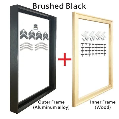 Modern Luxury Square Format Metal Picture Frame Kits 40x40, 50x50, 60x60cm etc Aluminium Frames Brushed Gold Silver Black Metal With Inner Wooden Frame