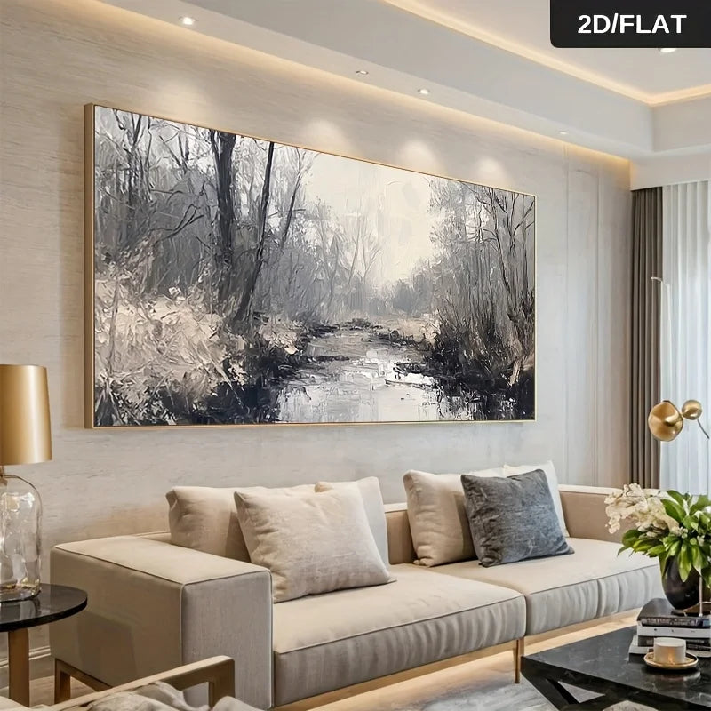 Extra Large Abstract Grey Black Forest Canvas Wall Art - Frameless Modern Landscape Prints, Artwork for Living Room Decortions