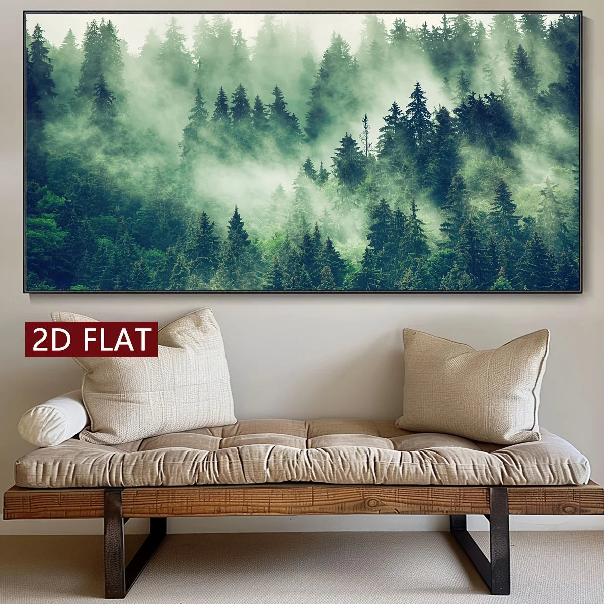 Misty Evergreen Forest Unframed Canvas Print Wall Art – Wide Format Landscape Artwork for Living Room, Bedroom & Above The Sofa Decor
