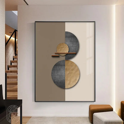 Neutral Tones Modern Aesthetics Abstract Sun Moon Wall Art Fine Art Canvas Prints - Neutral Tones Pictures For Entrance Hall Foyer Living Room Dining Room Art Decor