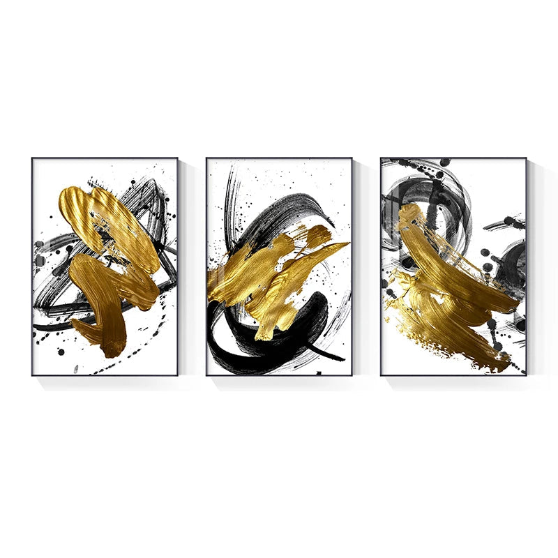 Light Luxury Black Golden Thick Brush Abstract Wall Art Fine Art Canvas Prints - Modern Art For Living Room Dining Room Art For Contemporary Interiors