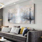 Canvas Wall Art Misty Silvery Forest Modern Abstract Painting Frameless Picture for Living Room Bedroom Office Home Decoration