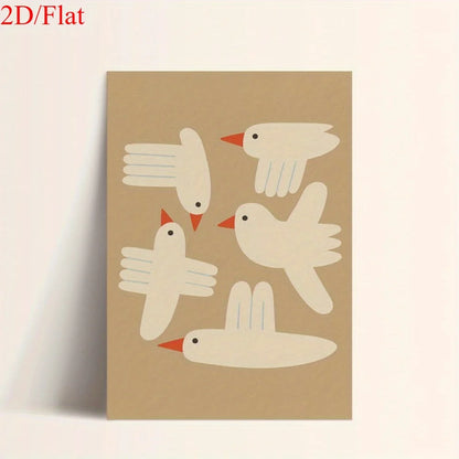 Minimalist White Bird Wall Art – Modern Geometric Tan Background Illustration – Playful Canvas Print for Modern Nursery Kids’ Room Decor