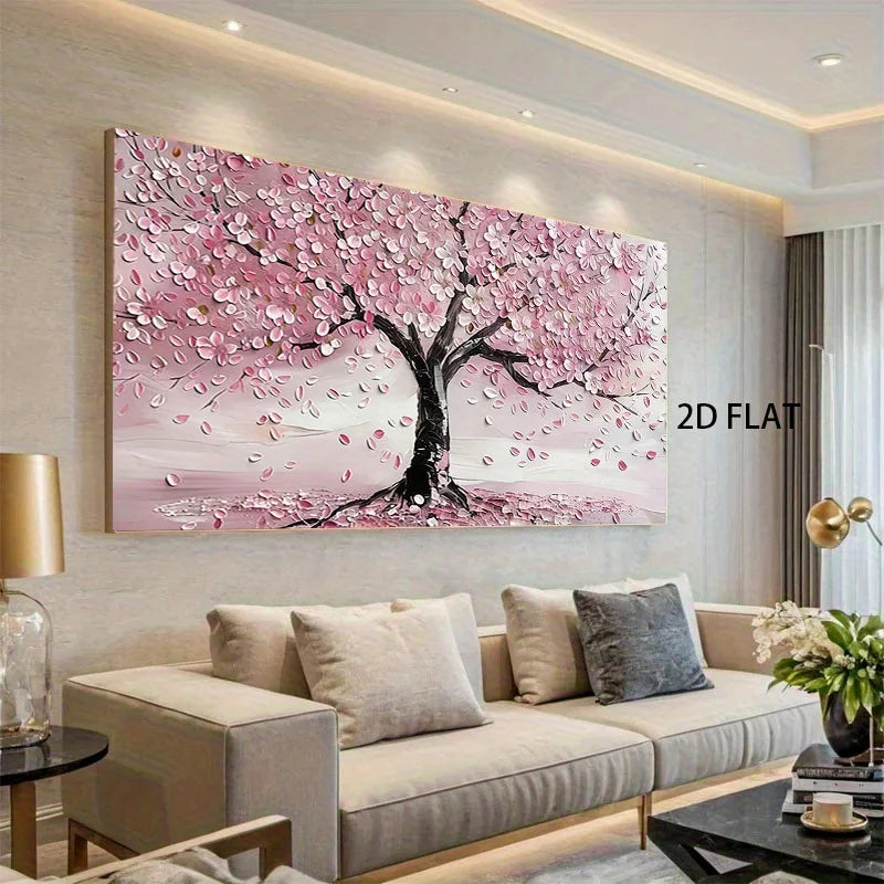 Extra Large Floral Canvas Wall Art Pink Cherry Blossom Tree Print, Framless for Living Room, Bedroom, Office Home Decor Artwork
