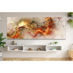 Large Fiery Abstract Swirl Wide Format Canvas Print Wall Art – Red Orange Gold Cloudscape Painting for Modern Bedroom Above Bed Decor