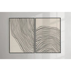 Large Minimalist Black Wavy Line Art Unframed Canvas Print on Neutral Beige Background for Modern Scandinavian Living Room and Contemporary Home Wall Décor