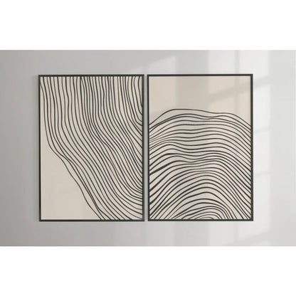 Large Minimalist Black Wavy Line Art Unframed Canvas Print on Neutral Beige Background for Modern Scandinavian Living Room and Contemporary Home Wall Décor