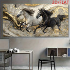 Modern Abstract Horse Canvas Wall Art, Frameless Golden Accent Wall Art Pictures Dynamic Horse Canvas Print For Home Decortions
