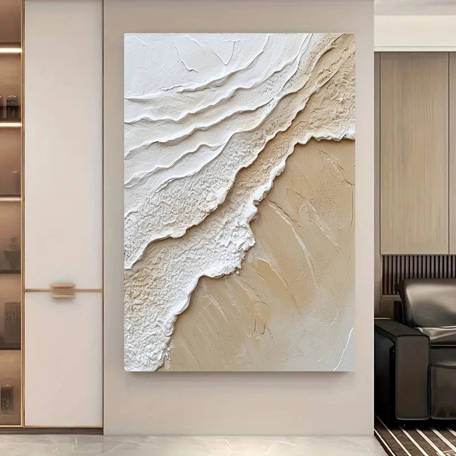 Beach Sand Seascape Ocean Waves Wall Art Fine Art Canvas Prints - Modern Coastal Wall Decor For Entrance Hallway Foyer Reception Room Art For Contemporary Interiors