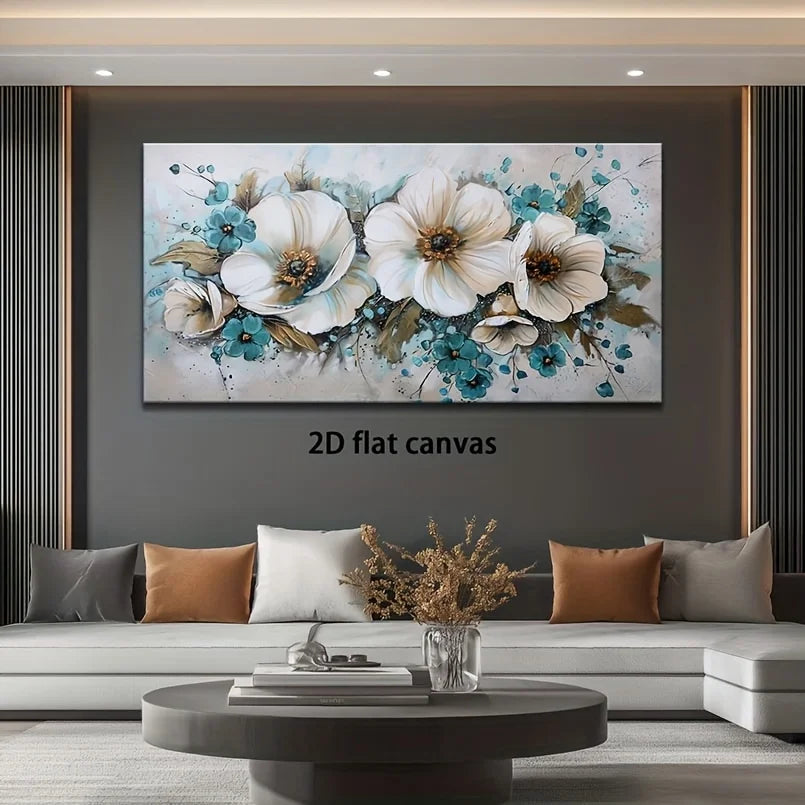 Extra Large Modern Canvas Wall Art, Abstract White Flowers Wall Art Picture Picture For Living Room Bedroom Decor - Frameless