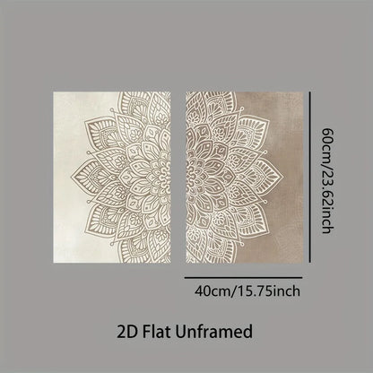 Neutral Mandala Floral Wall Art Set – Intricate White Symmetrical Pattern on Beige & Taupe – Canvas Prints For Living Room & Bedroom Decor