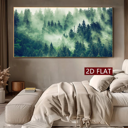 Misty Evergreen Forest Unframed Canvas Print Wall Art – Wide Format Landscape Artwork for Living Room, Bedroom & Above The Sofa Decor