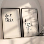 Minimalist Bedroom Quote Wall Art Set – “Dear BED” & “I LOVE you” Typography Prints for Cozy Bedroom & Contemporary Home Decor